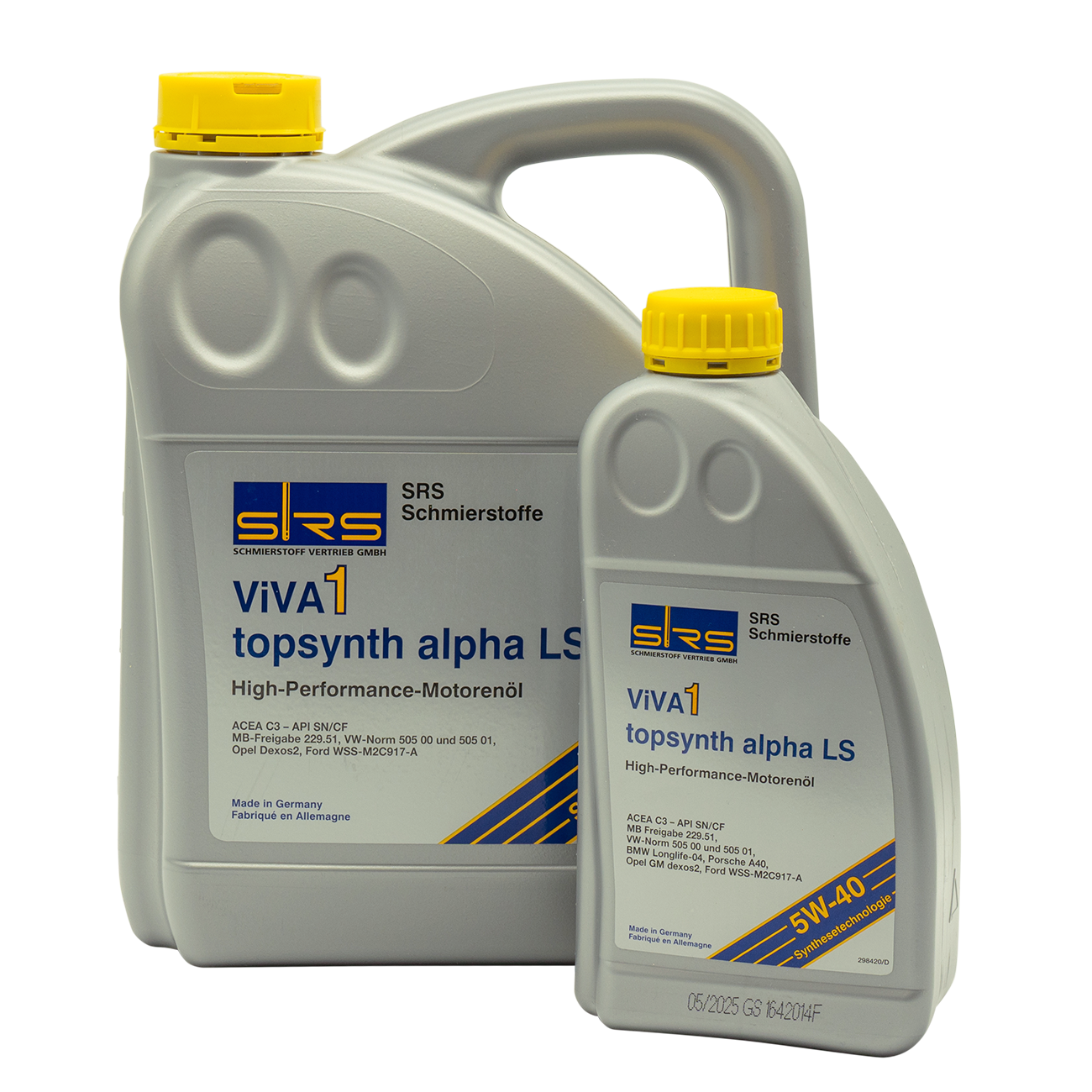 High-Performance Motorenöl SRS Viva1 topsynth alpha LS, 5W-40, 1 und 4 Liter